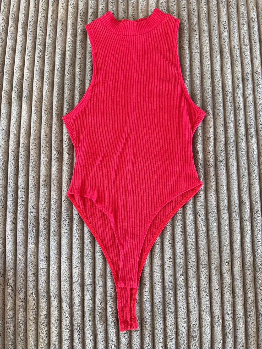 Sleeveless Ribbed Bodysuit in Bright Red